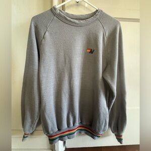 Aviator Nation Rainbow Trim Gray Sweatshirt, S